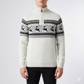 Festive quarter-zip winter sweater, white front view
