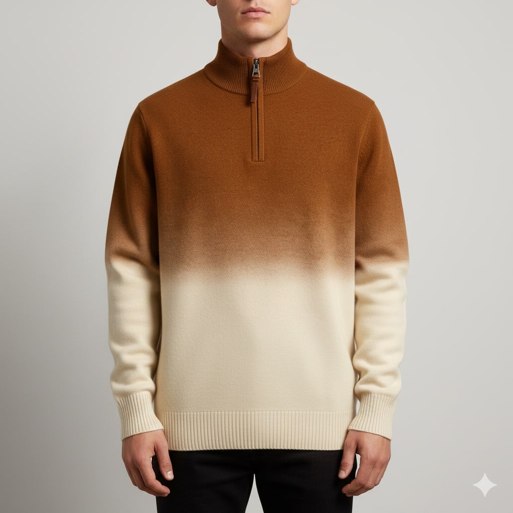 Tailored ombre quarter-zip sweater, front view