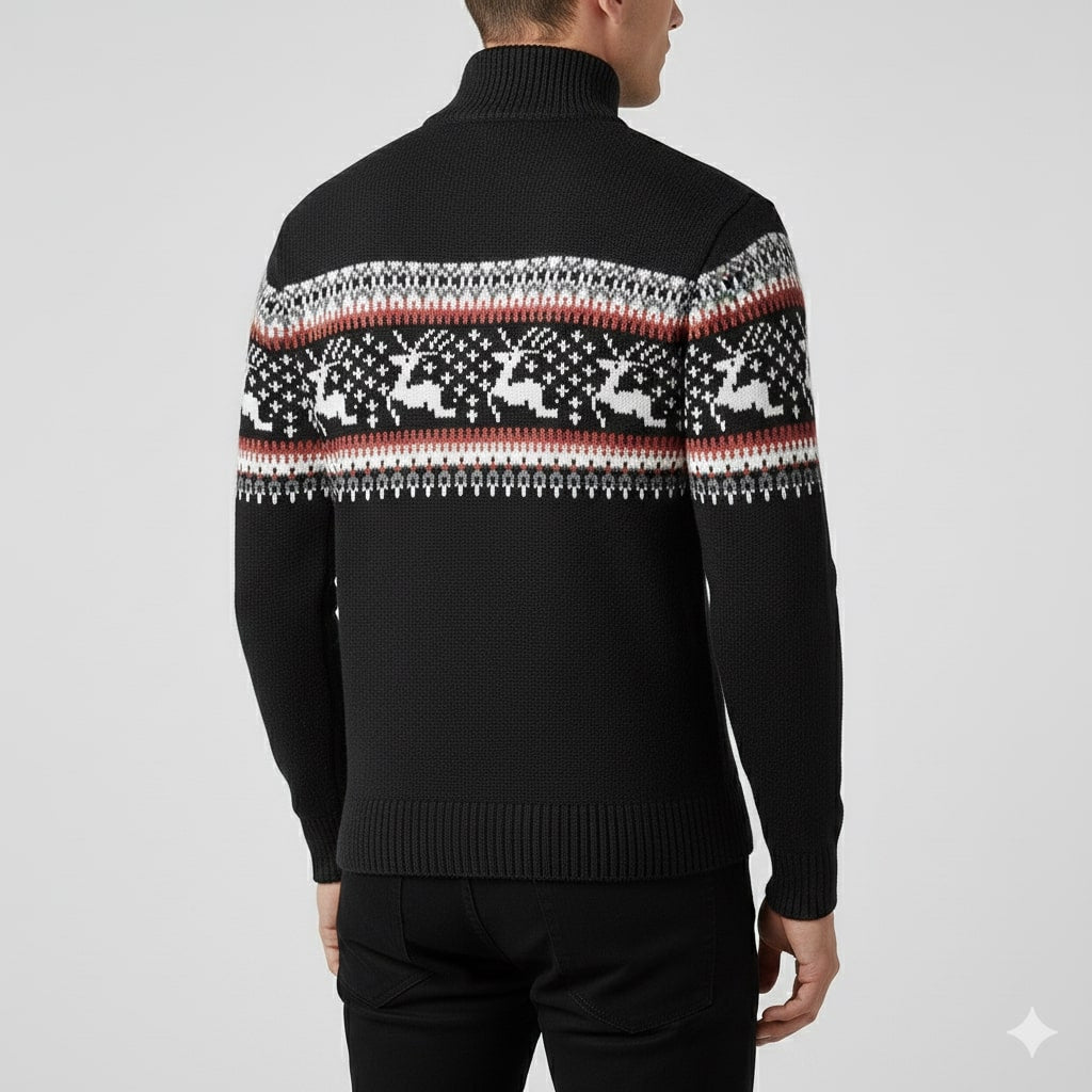 Festive quarter-zip winter sweater, navy color view