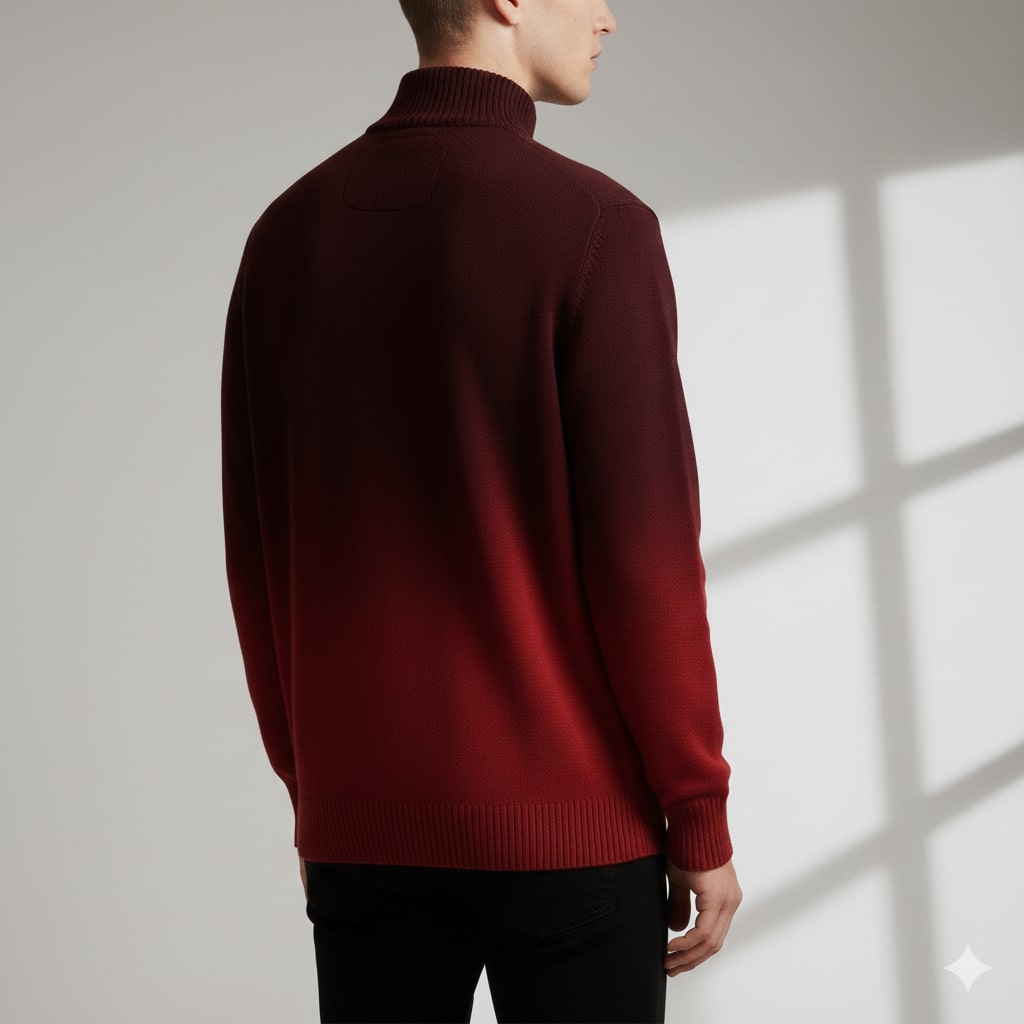 Tailored ombre quarter-zip sweater, full look styled view