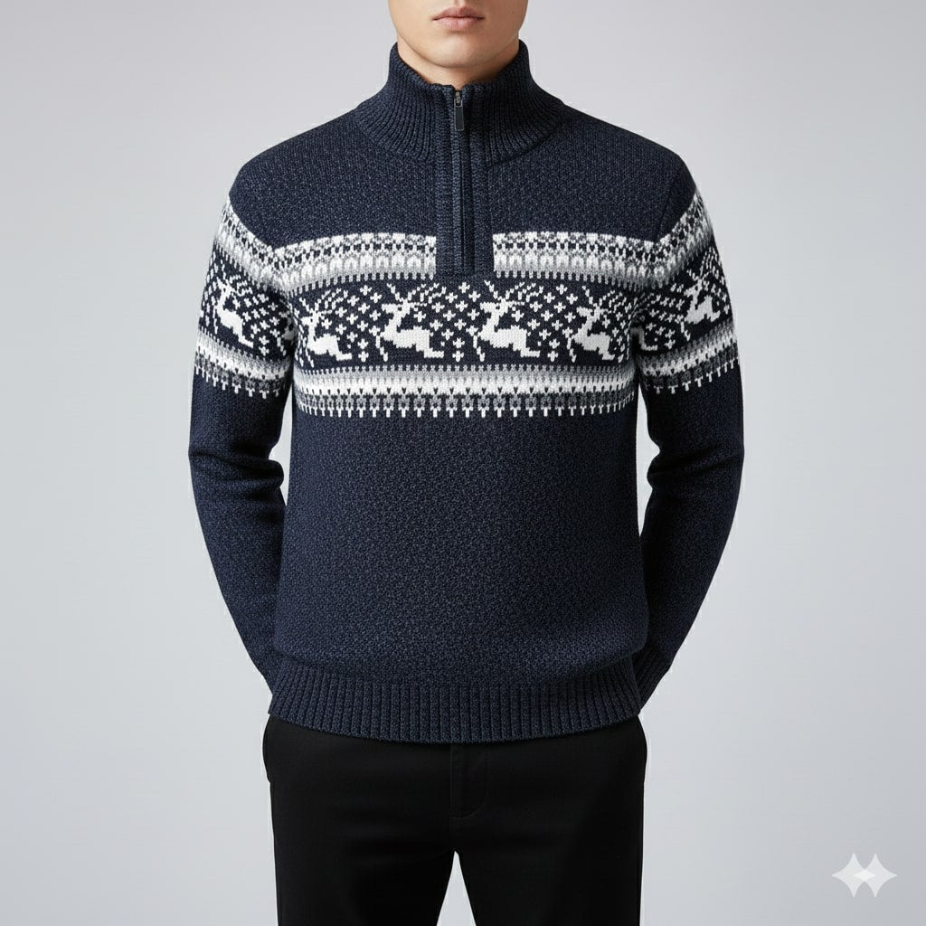 Festive quarter-zip winter sweater, additional styled view