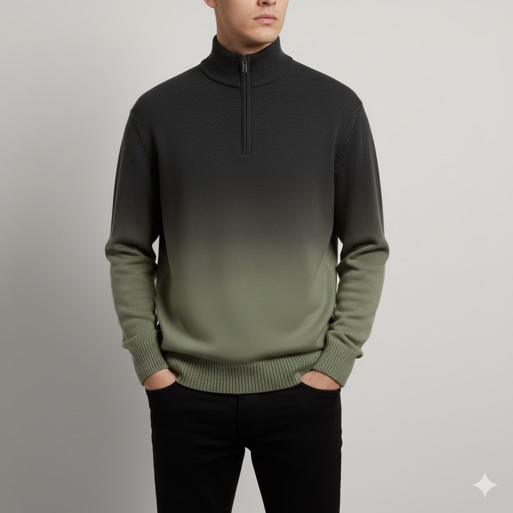 Tailored ombre quarter-zip sweater, red color view