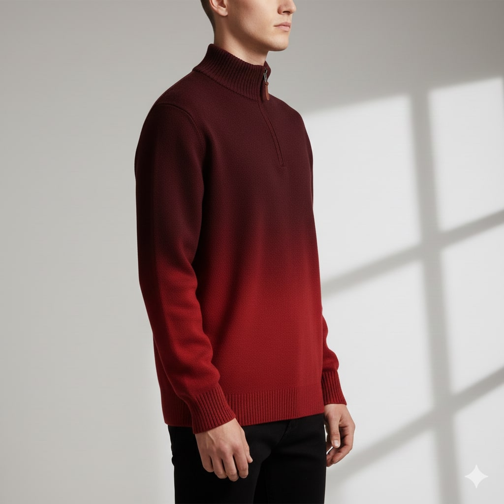 Tailored ombre quarter-zip sweater, additional detail view