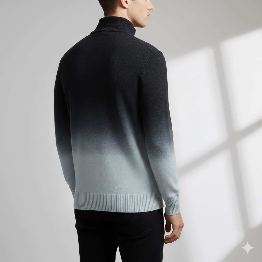 Tailored ombre quarter-zip sweater, green color view