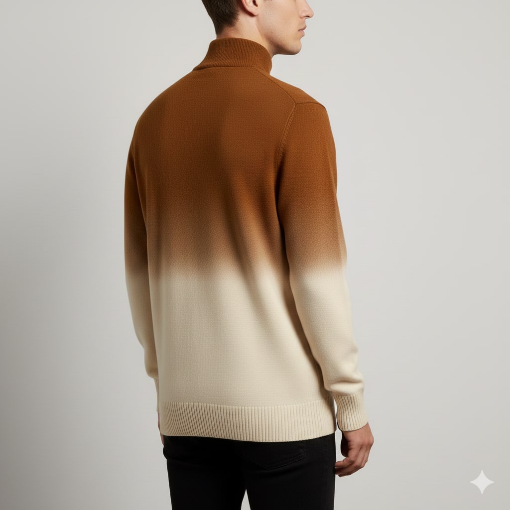 Tailored ombre quarter-zip sweater, close-up detail
