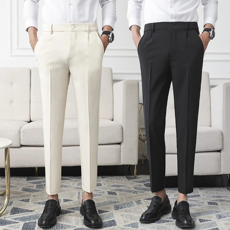 Refined slim-fit business trousers, styled front view
