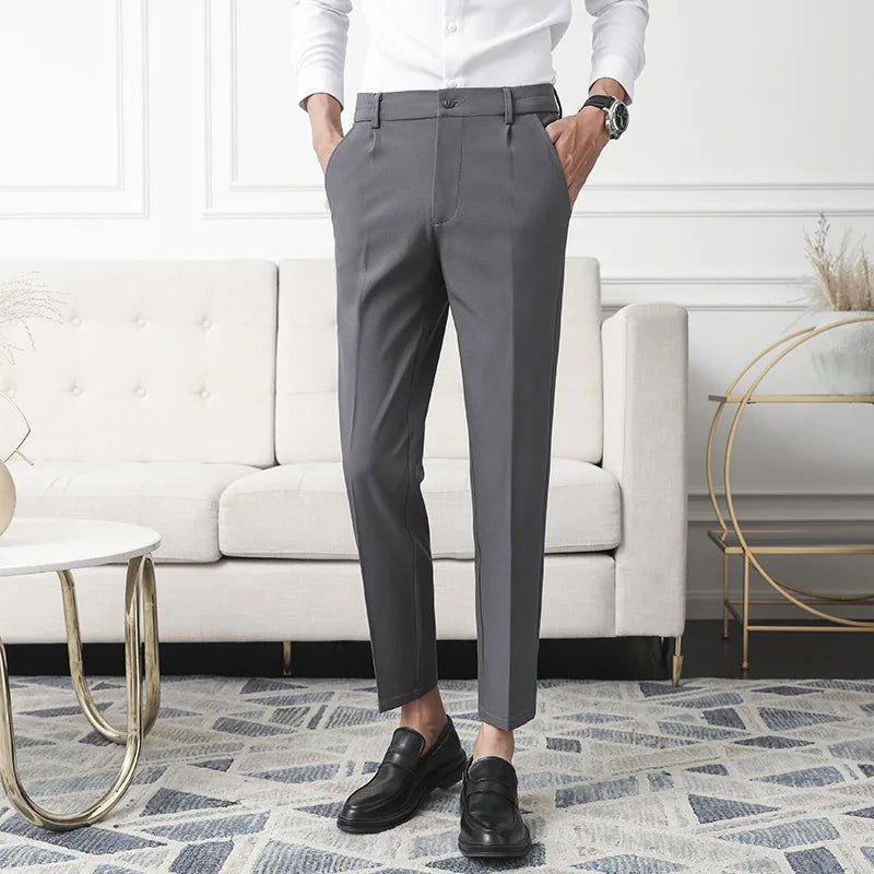 Refined slim-fit business trousers, dark gray color view