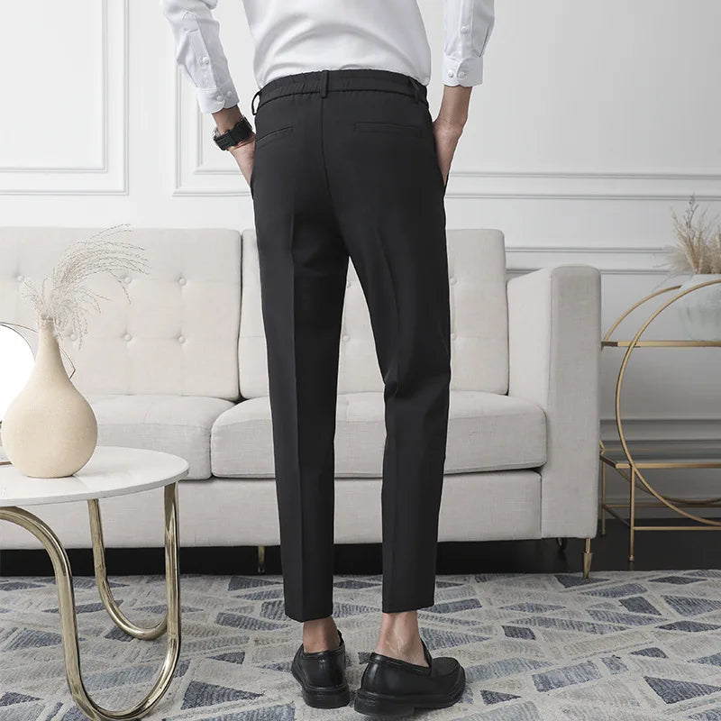 Refined slim-fit business trousers, side profile