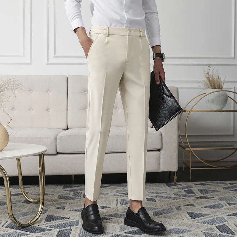 Refined slim-fit business trousers, apricot color view