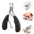 Black stainless steel toenail scissors with curved blades and finger rests