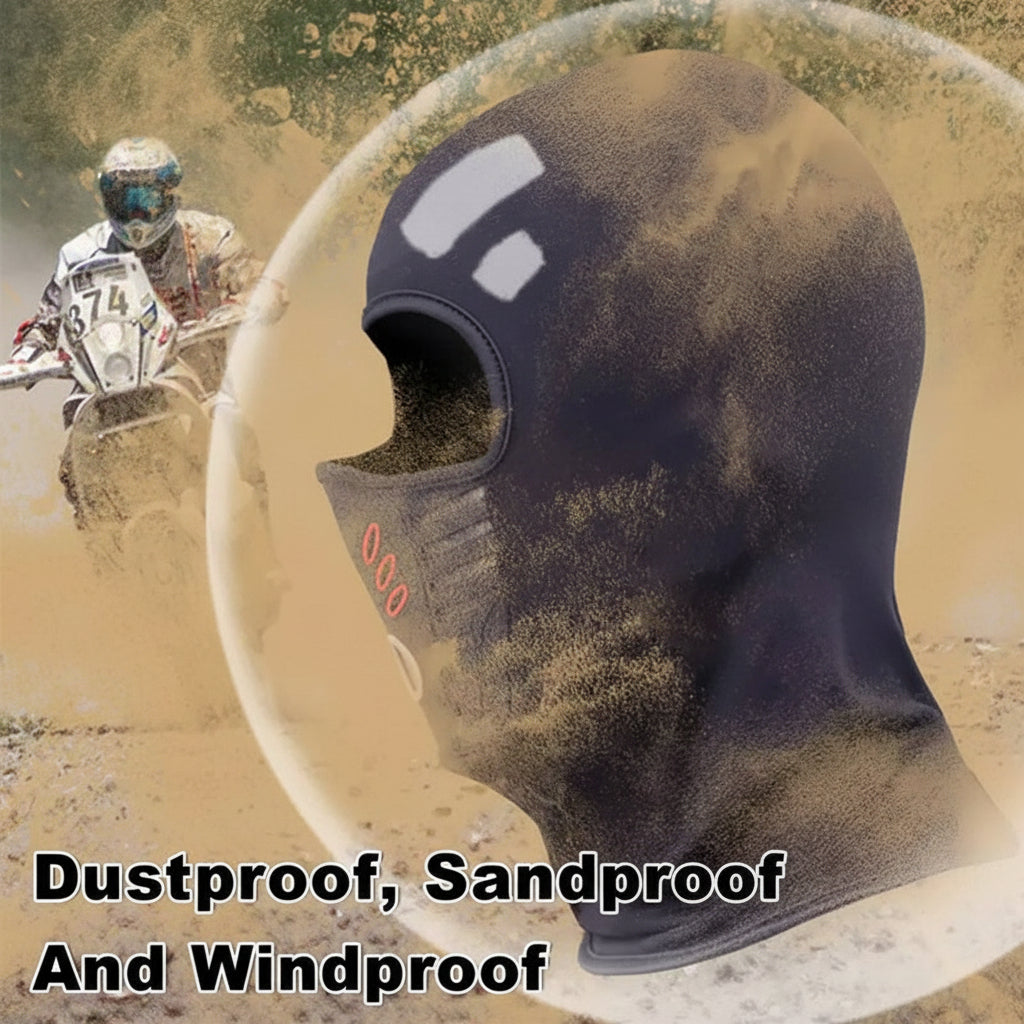 Dark gray windproof thermal face mask with mesh vent panel and face opening