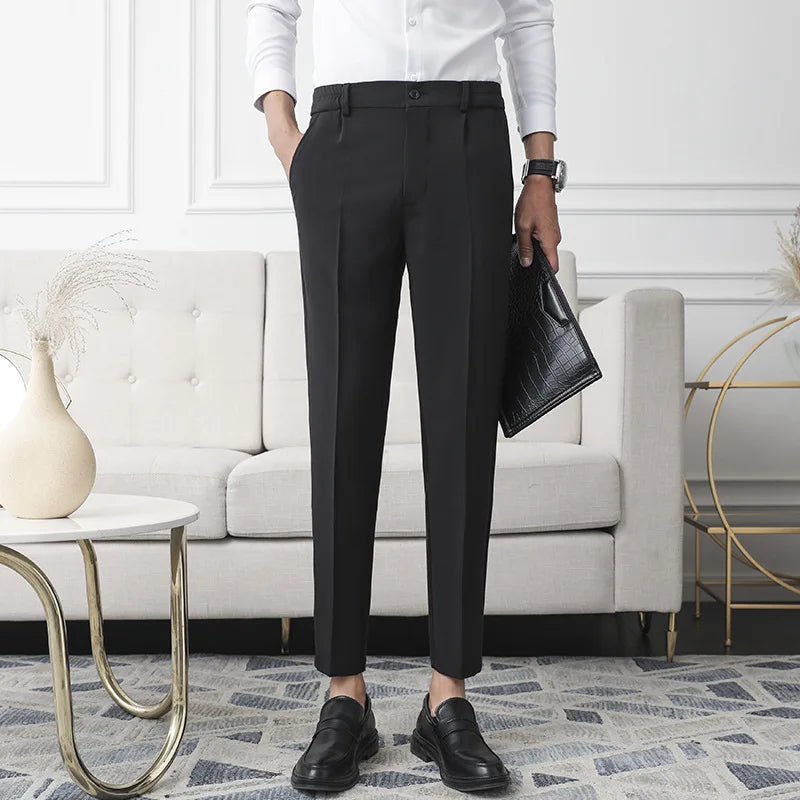 Refined slim-fit business trousers, black color view