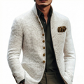 Textured stand collar blazer, styled front view