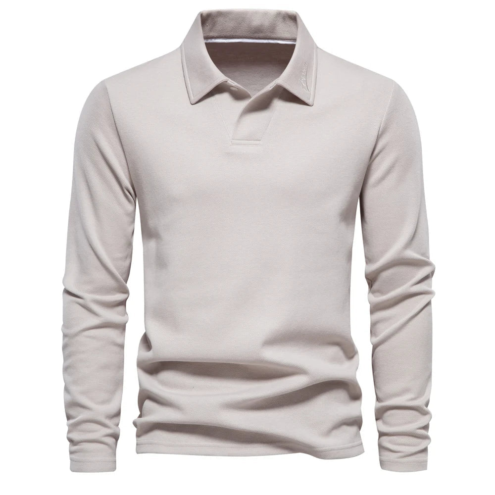 Men's Long-Sleeve Knit Polo Shirt