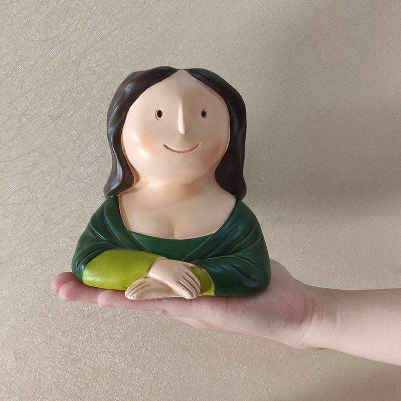 Ceramic face vase with green dress, clasped arms, and dark hair