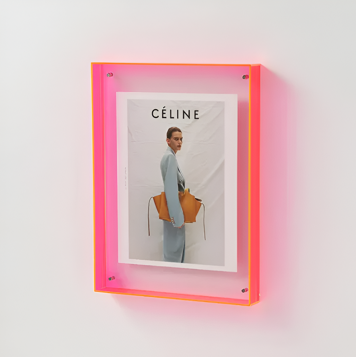 Rainbow floating photo frame with clear acrylic front and fashion portrait photo