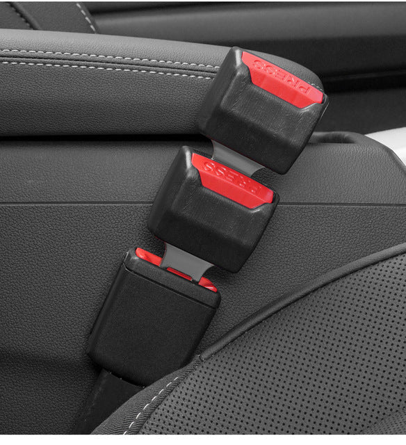 Car seat belt extender, set of three black clips with red release markers