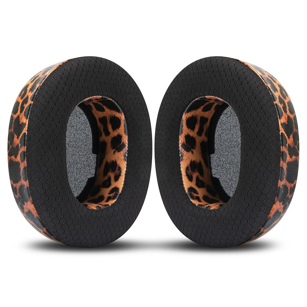 Two leopard cooling gel replacement earpads, front view with textured outer edge