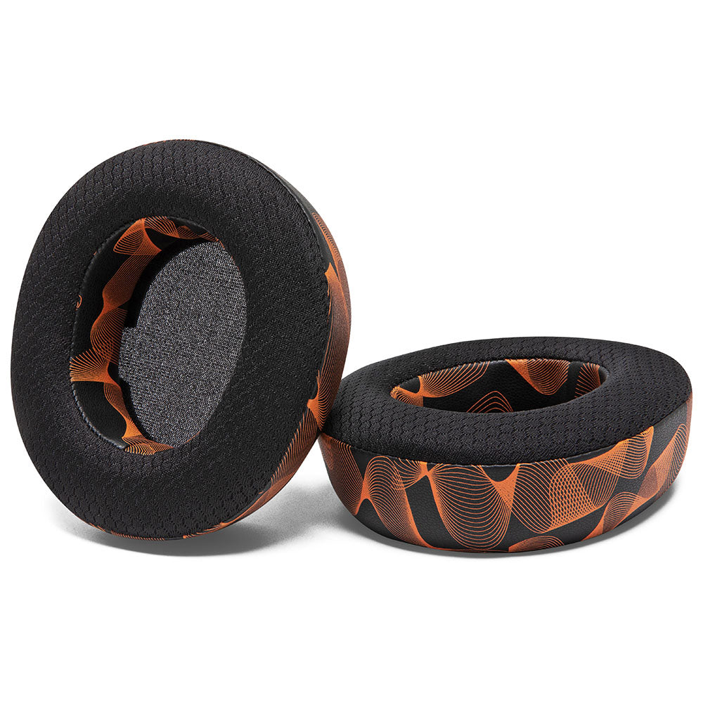 Cooling gel replacement earpads, black pads with orange geometric pattern and circular openings