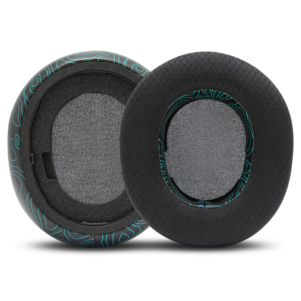Cooling gel replacement earpads pair, black outer foam with teal circuit-style accents