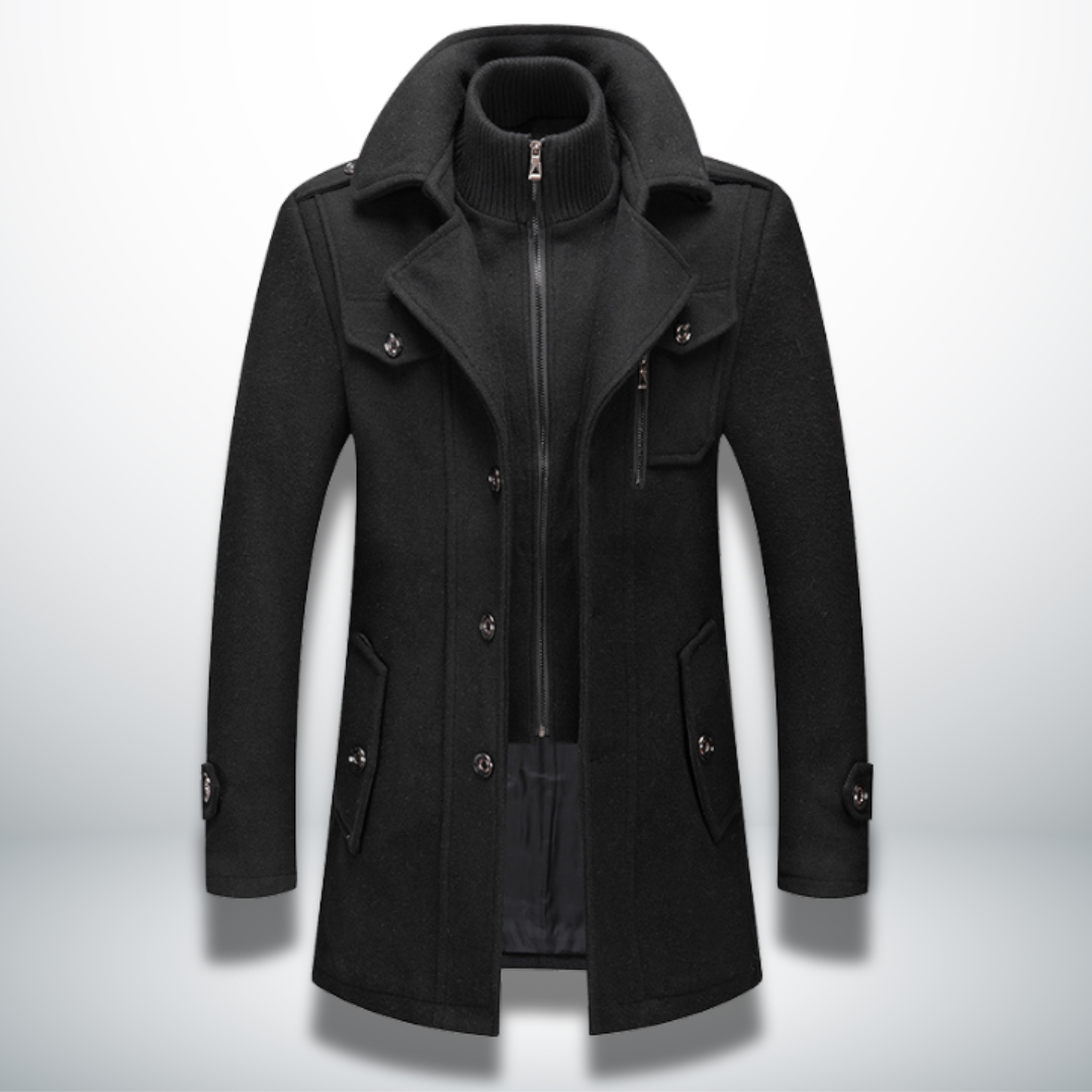 Classic elegant winter overcoat, black color view