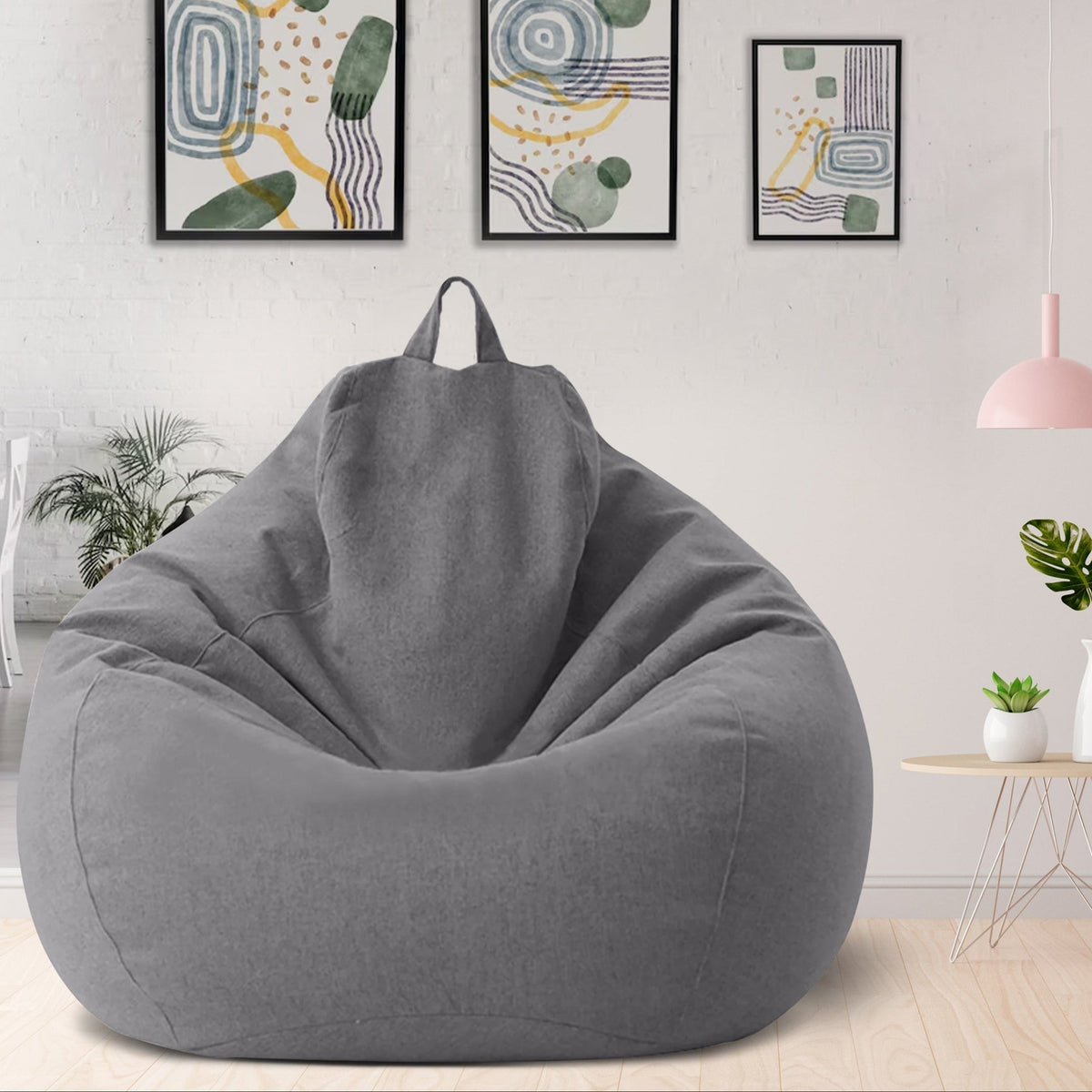 Ergonomic bean bag cover, gray fabric bean with top carry handle