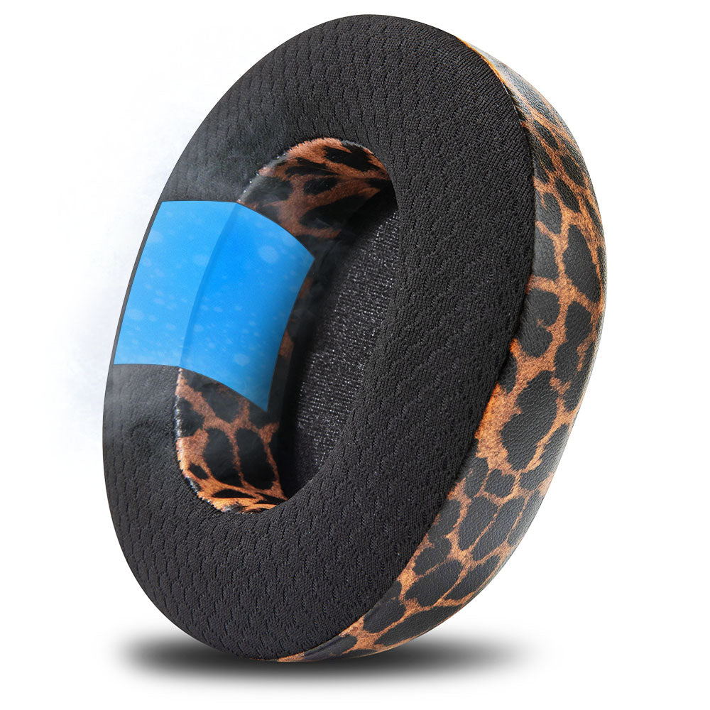 Leopard-pattern cooling gel replacement earpad with blue gel strip and textured foam ring