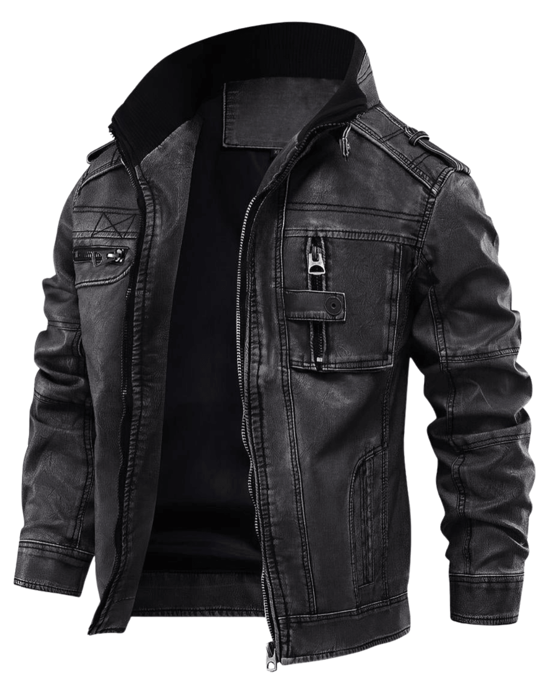 Men's Full Zip Moto Stand Collar Jacket
