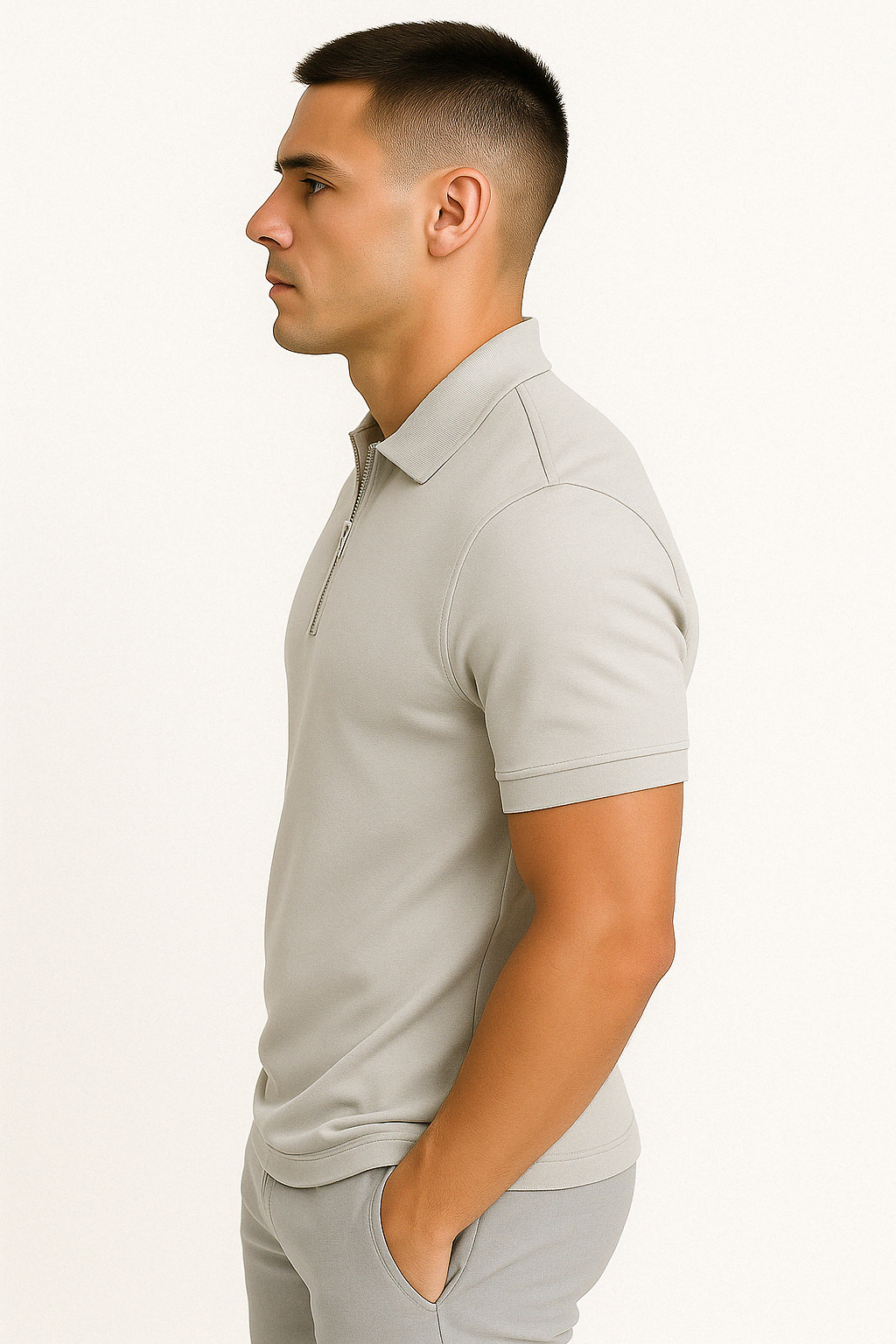 Slim fit half-zip polo, additional styled view