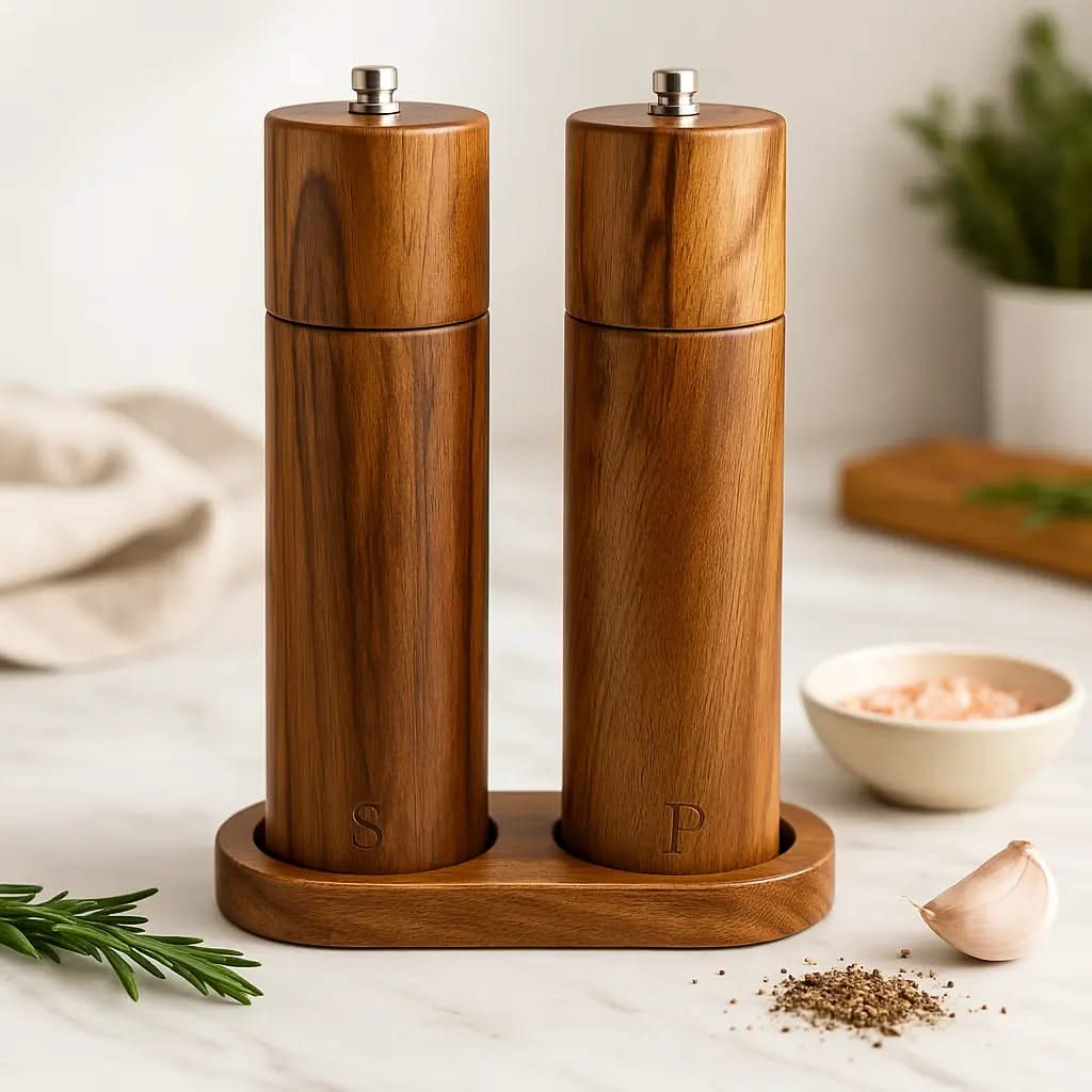Wooden Seasoning Set Salt and Pepper Grinders