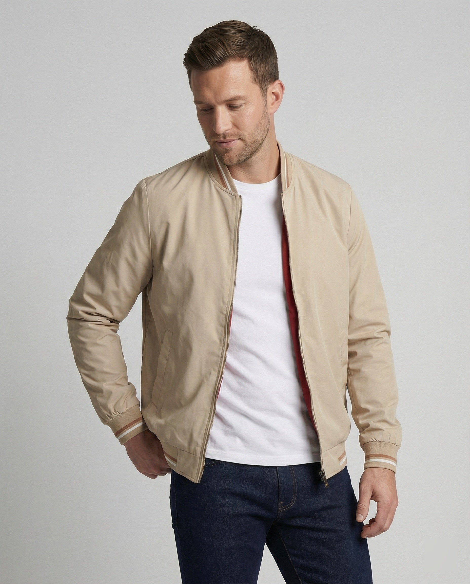 Men's Zip Front Water-Resistant Bomber Jacket