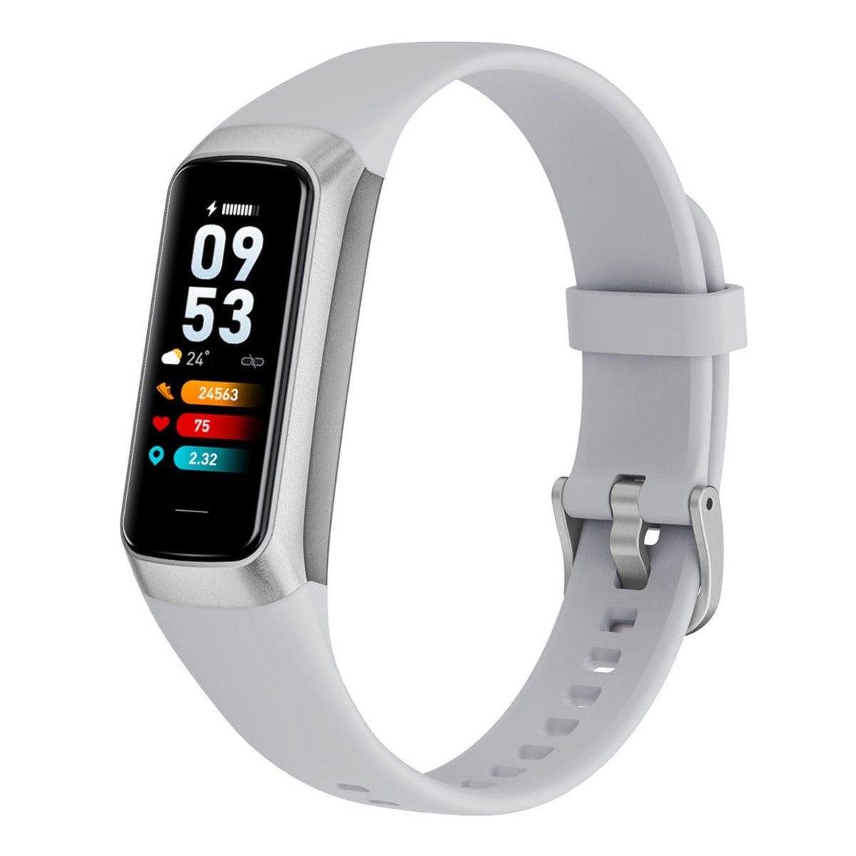White kids activity watch with silver face and white silicone strap
