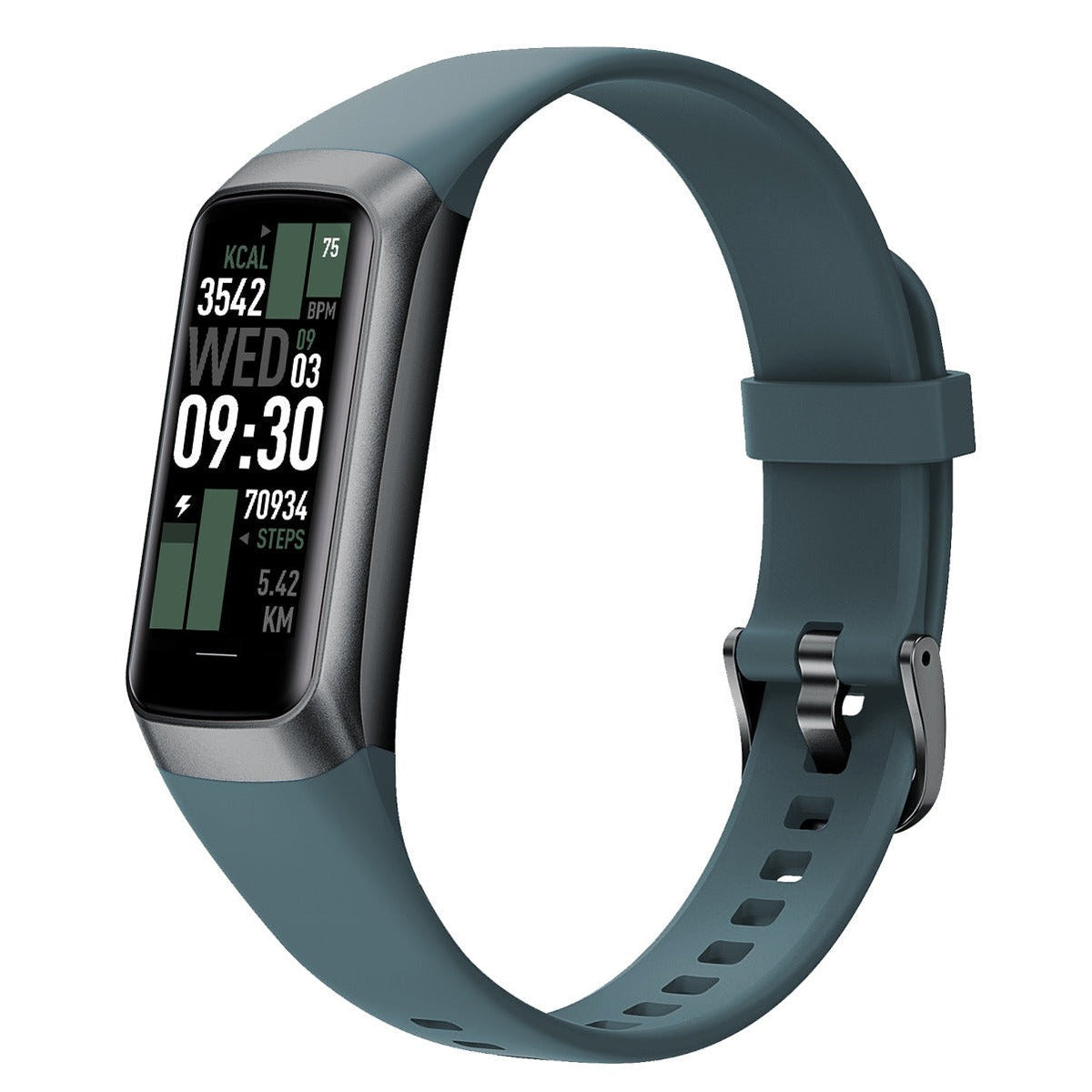 Teal kids activity watch with dark screen and teal silicone strap
