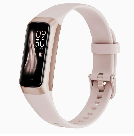 Light pink kids activity watch with pale screen and light pink silicone strap