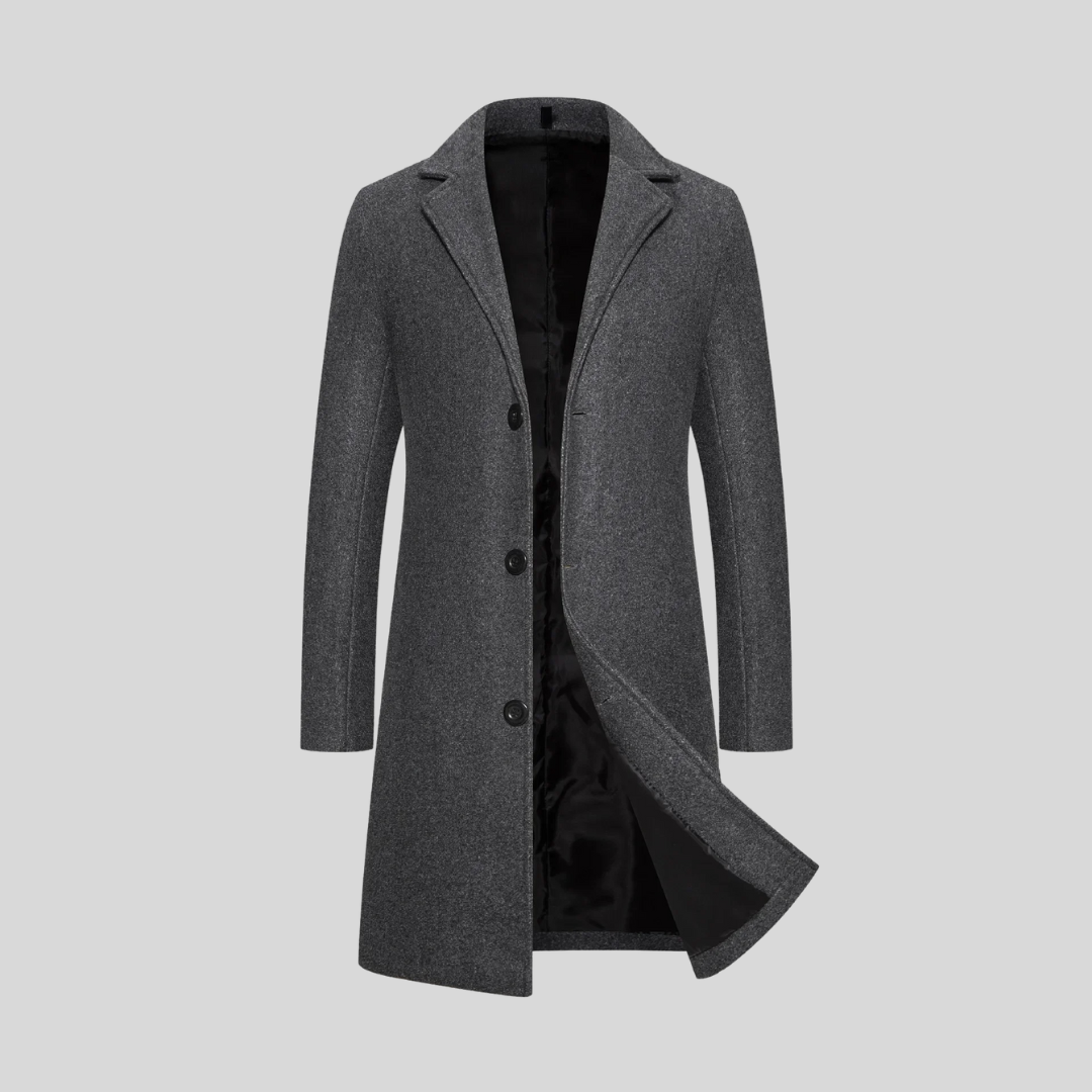Wrap-front notch lapel coat, dark gray color view