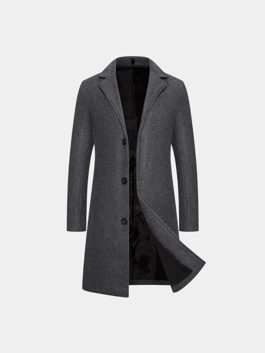 Wrap-front notch lapel coat, styled front view