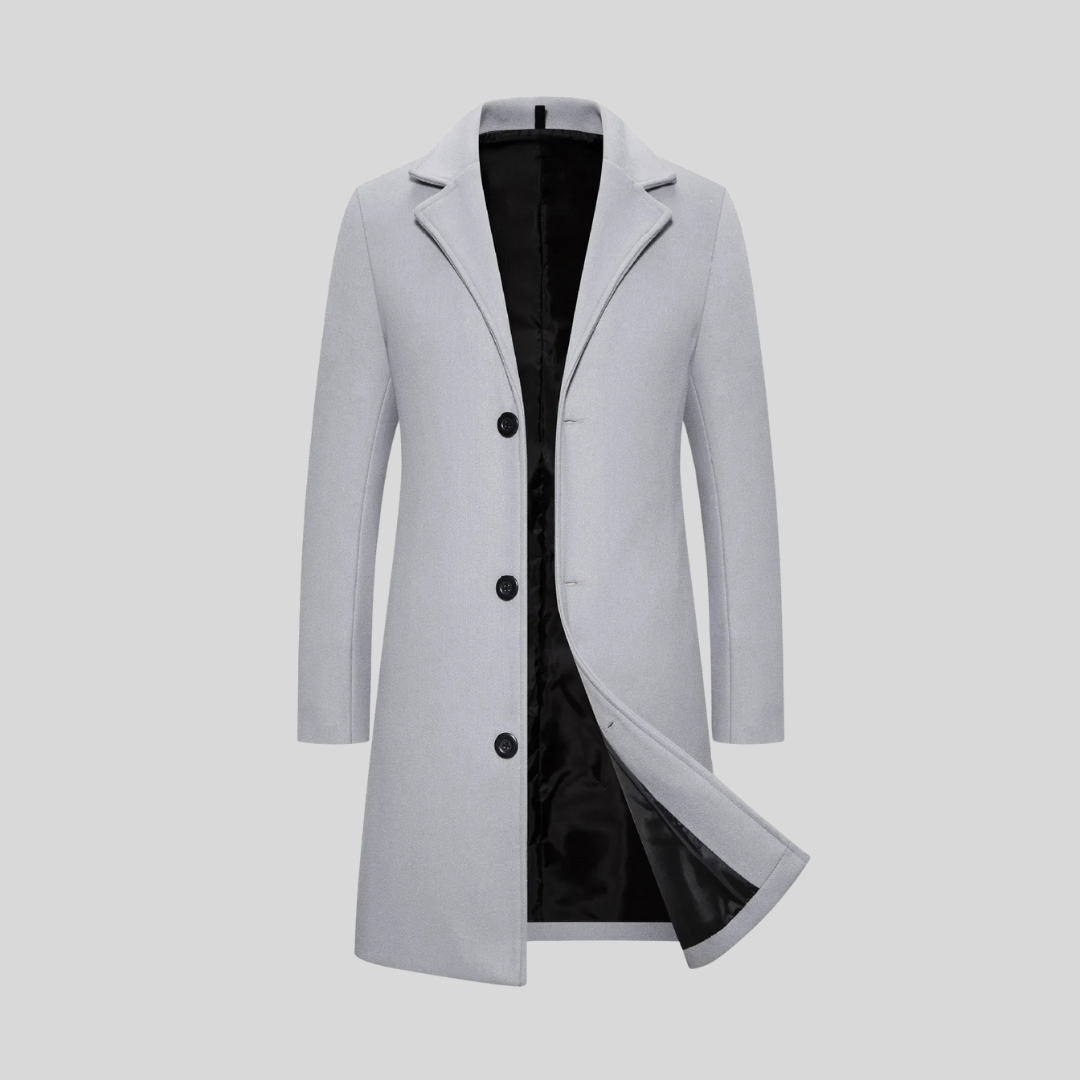 Wrap-front notch lapel coat, light gray color view