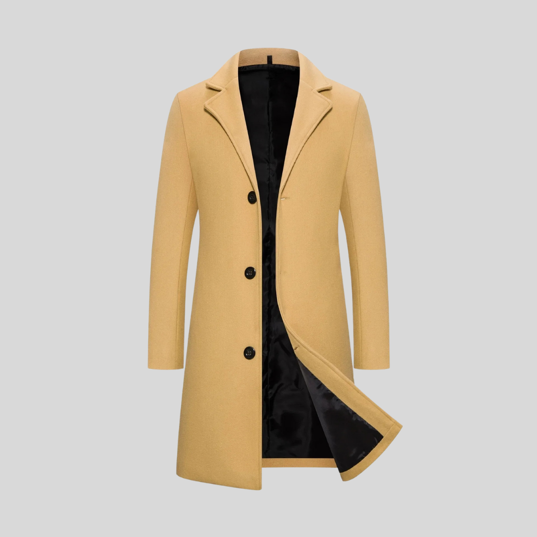 Wrap-front notch lapel coat, khaki color view