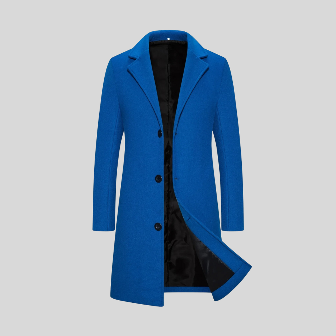 Wrap-front notch lapel coat, royal blue color view