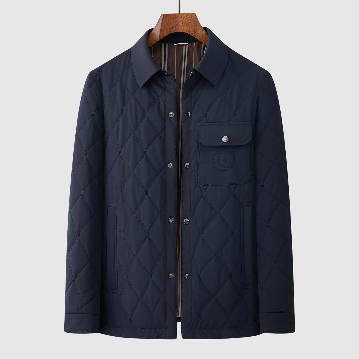 Diamond quilted structured jacket, side profile