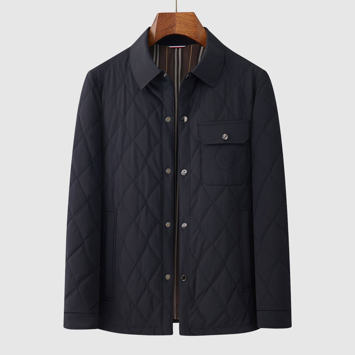Diamond quilted structured jacket, styled front view