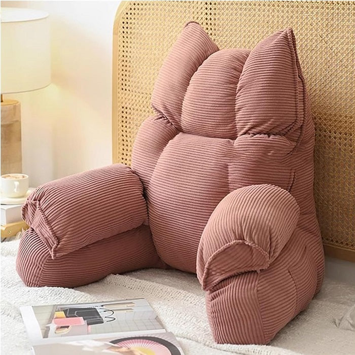 Pink striped memory foam lounge pillow with headrest and arm support bolsters