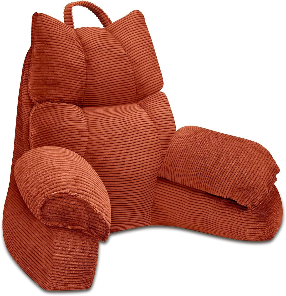 Rust orange striped memory foam lounge pillow with headrest and arm support