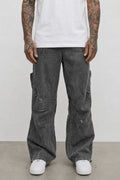 Black Wash Overdyed Cargo Pants