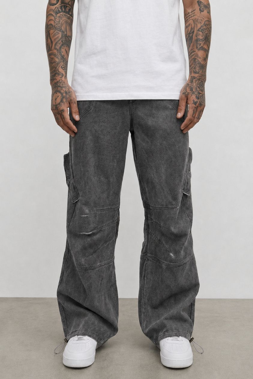 Black Wash Overdyed Cargo Pants