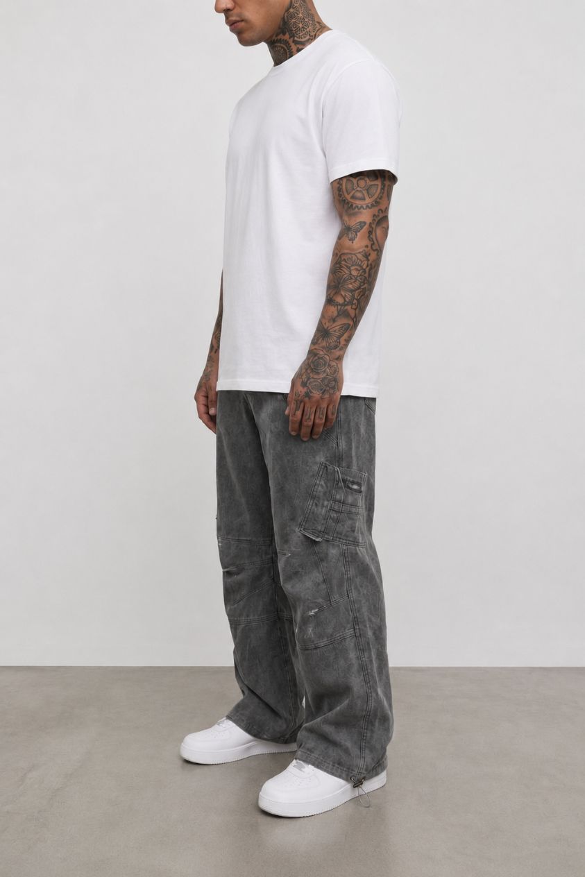 Black Wash Overdyed Cargo Pants