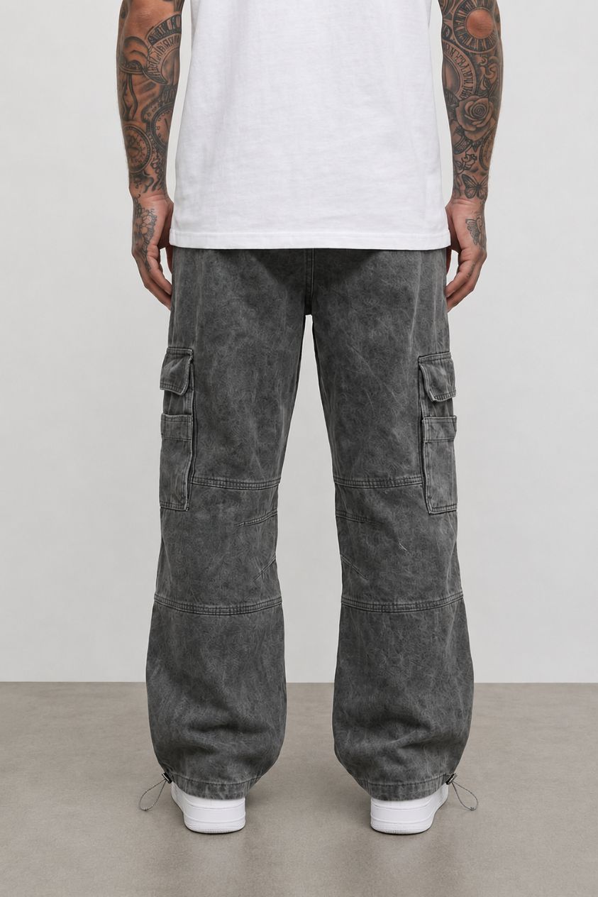 Black Wash Overdyed Cargo Pants