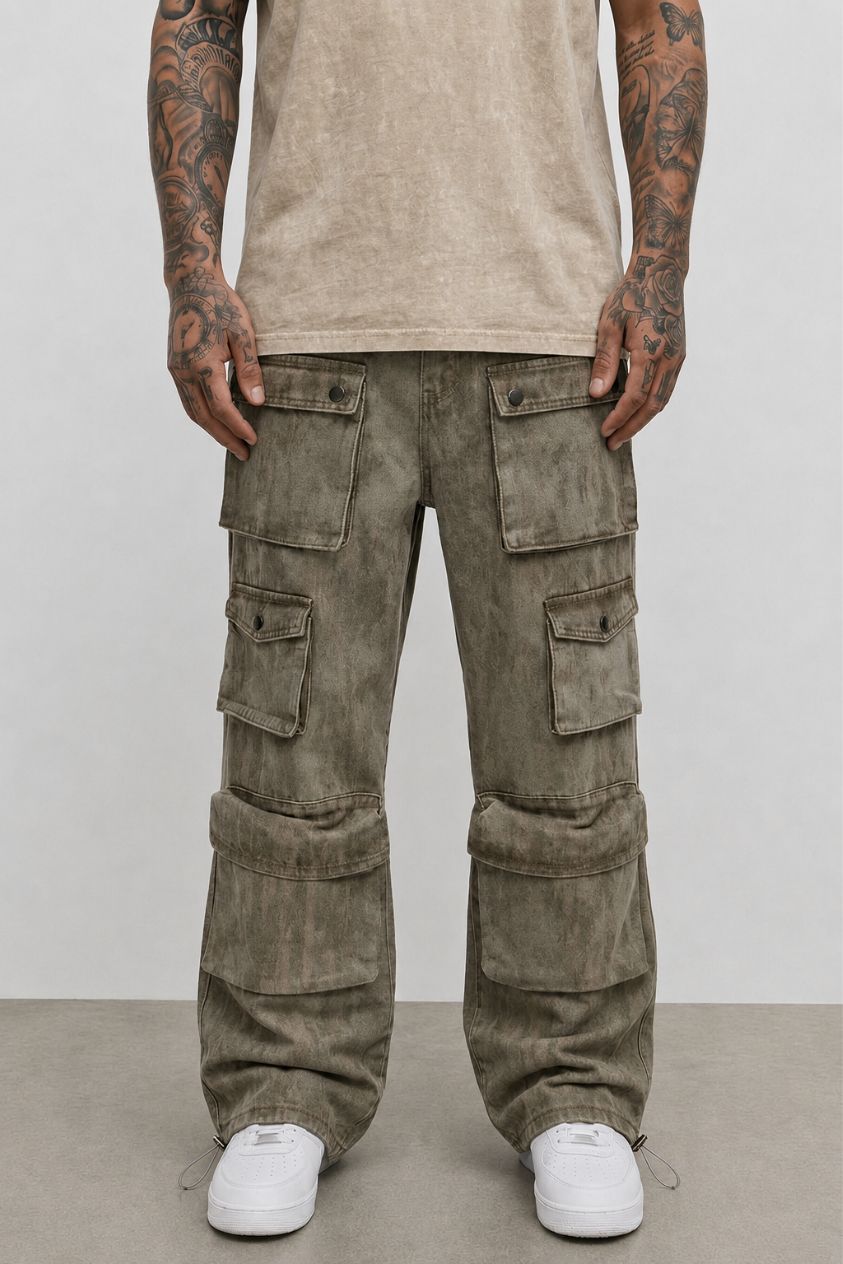 Green Wash Overdyed Cargo Pants