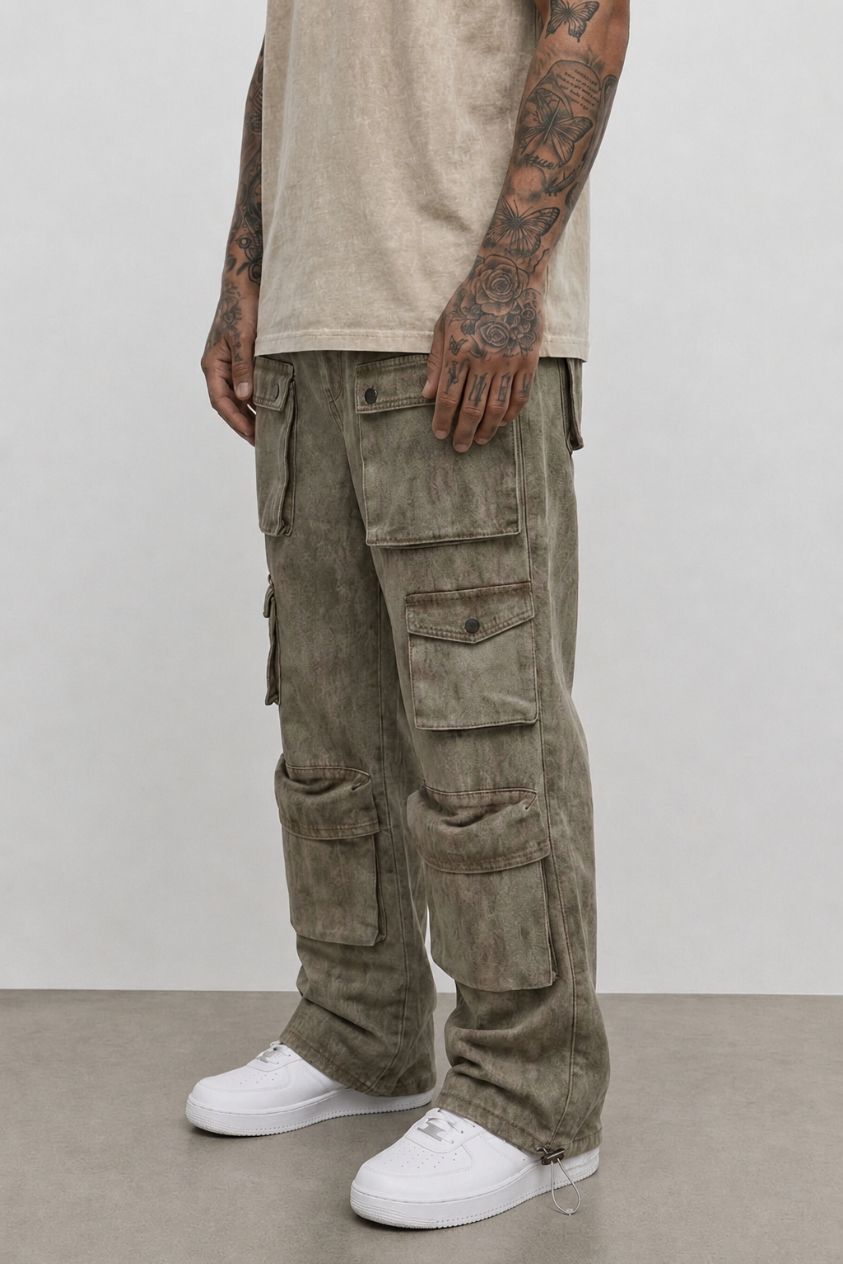 Green Wash Overdyed Cargo Pants