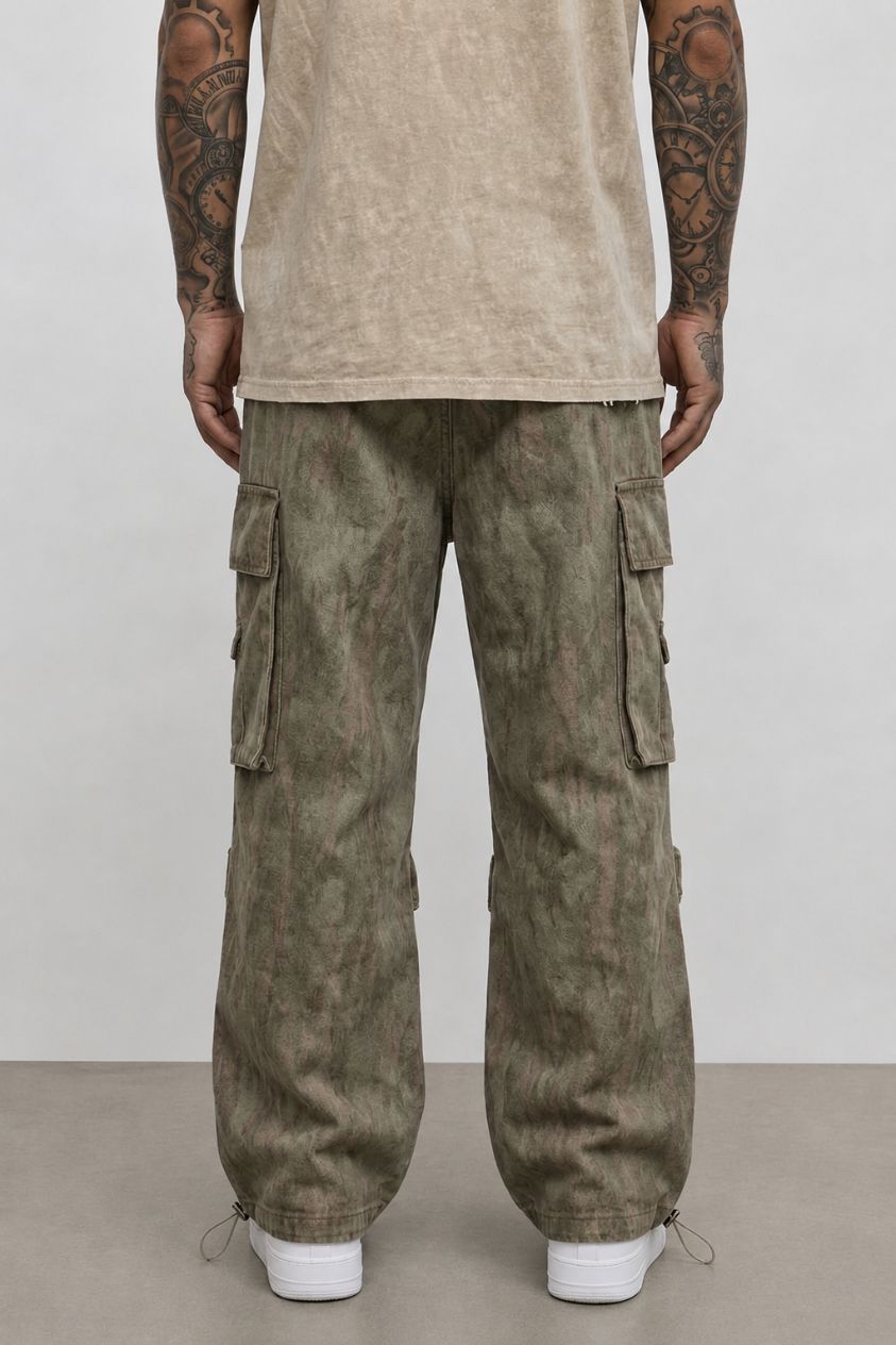 Green Wash Overdyed Cargo Pants